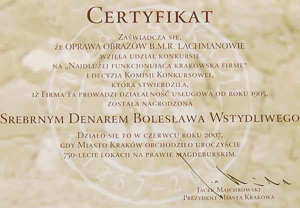 certyfikat prezydenta Majchrowskiego